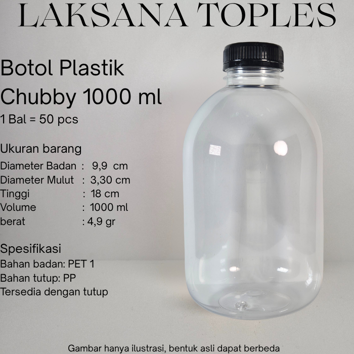 Botol Plastik Chubby 1000 ml tebal premium / botol minuman dingin,, Teh, Jus, Kopi, Kombucha /SKLB k