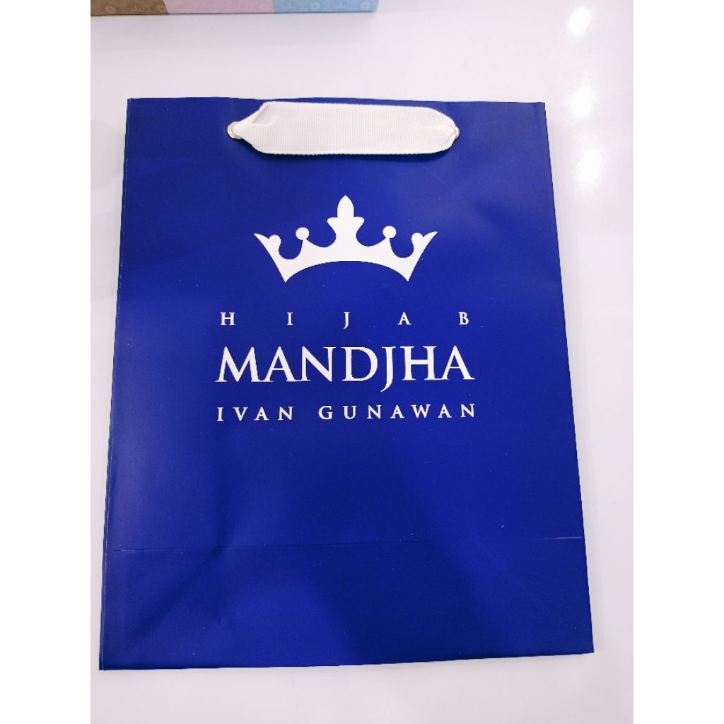 Tas Tote Paper - Desain Eksklusif, Warna Biru, Motif Batik Putih