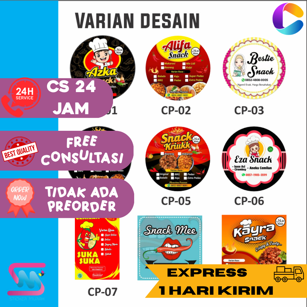 Sticker Label Cemilan Pedas 1Lembar / Stiker Label Cemilan Pedas / Stiker Label Makanan / Sticker La
