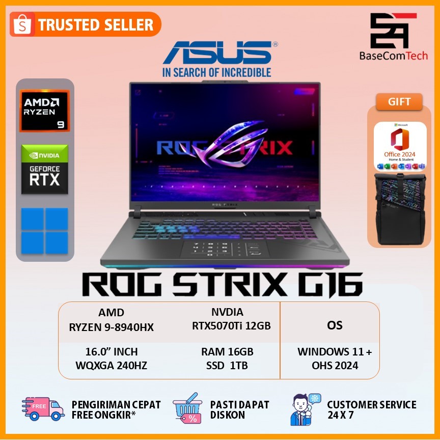 Laptop Asus ROG STRIX G614PM RTX5070Ti | AMD Ryzen 9 8940HX | RAM 16GB/SSD 1TB 16.0 inc WQXGA 240Hz