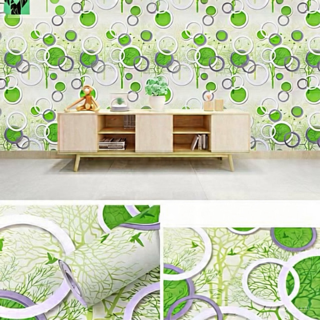 WALLPAPER DINDING MOTIF POLKADOT HIJAU