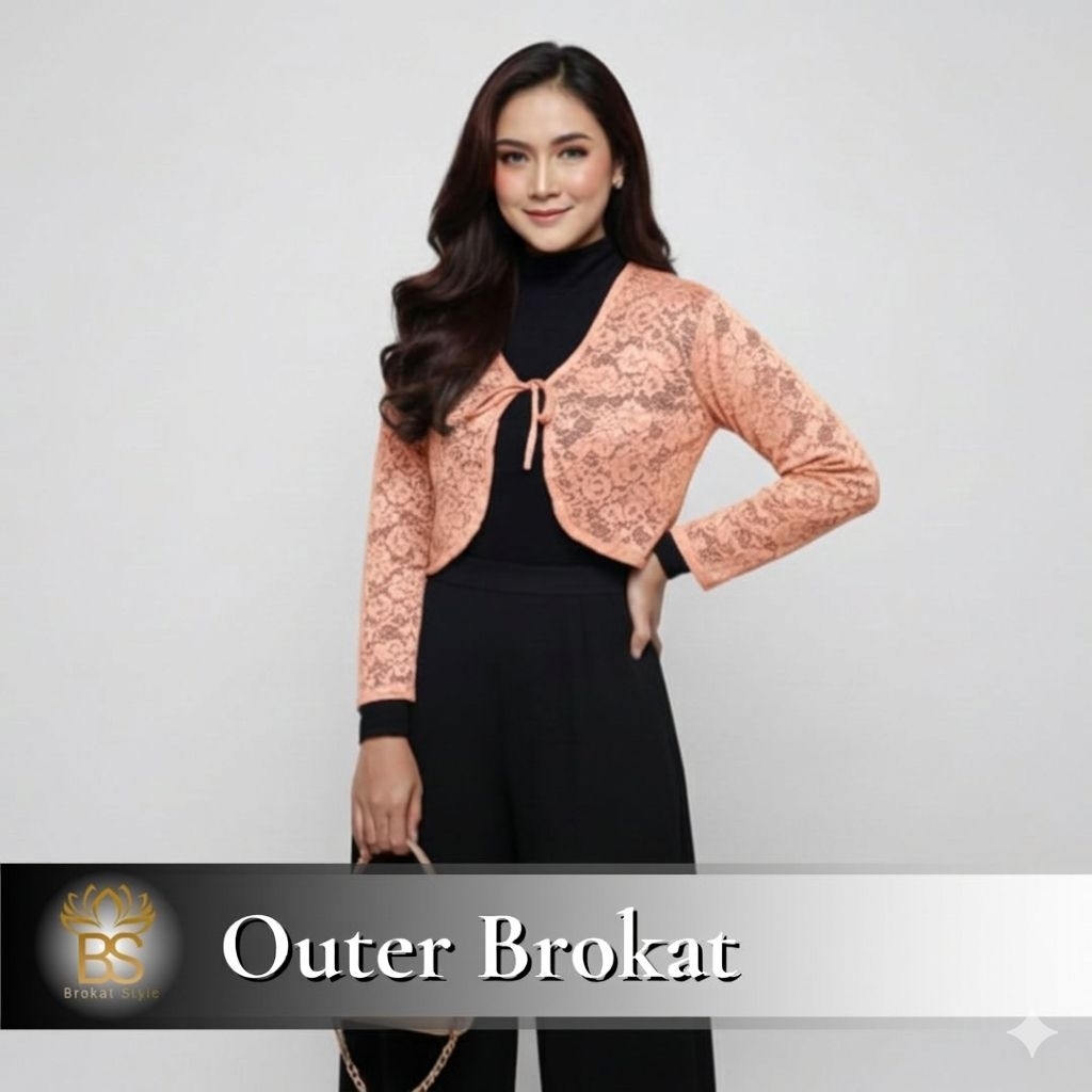 Outer crop brokat lengan panjang, Outer crop, Lace crop brokat premium