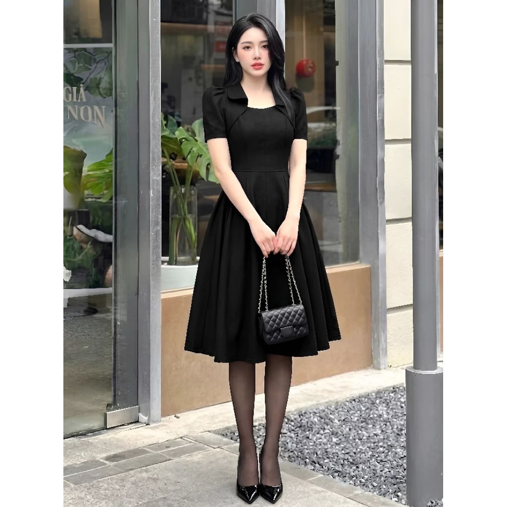 Zahvira Dress Scuba  B-77 Elegant and Chic Women's Party Dress A-Line Model with Fold Collar, Short 