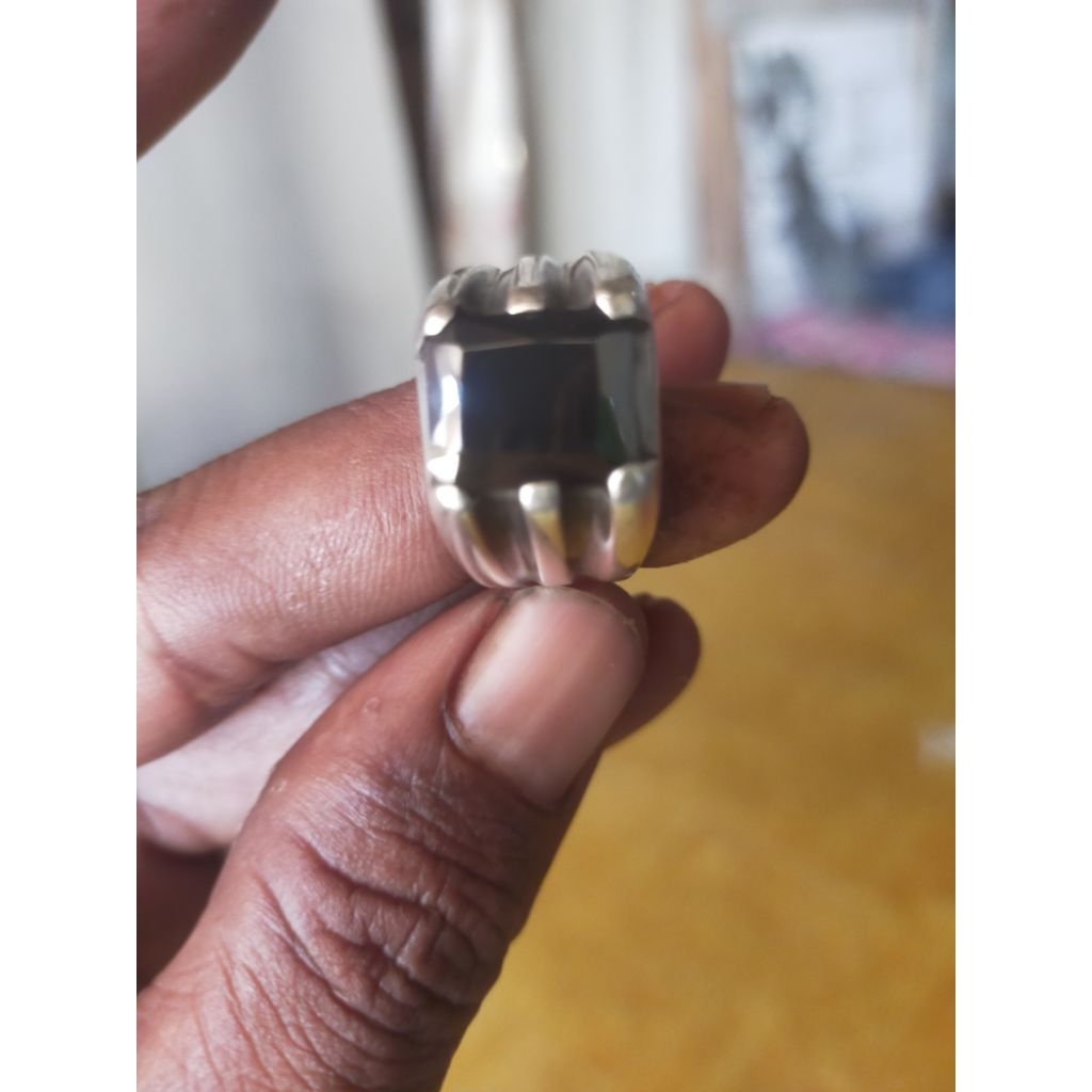 Blck onyx hitam kotak cincin perak
