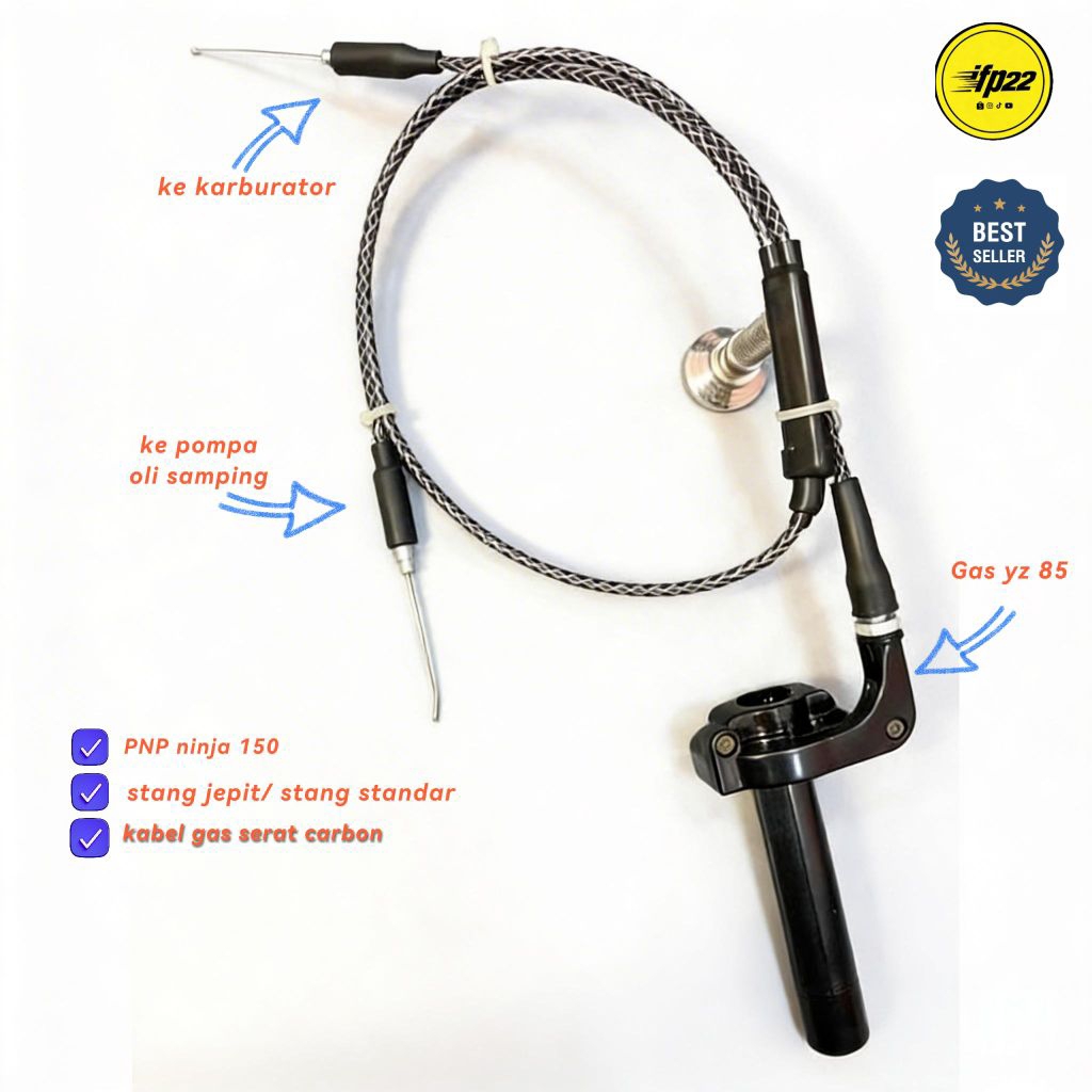 Gas Spontan Ninja 2 Tak Model YZ 85 Kabel 2 Cabang Serat Karbon