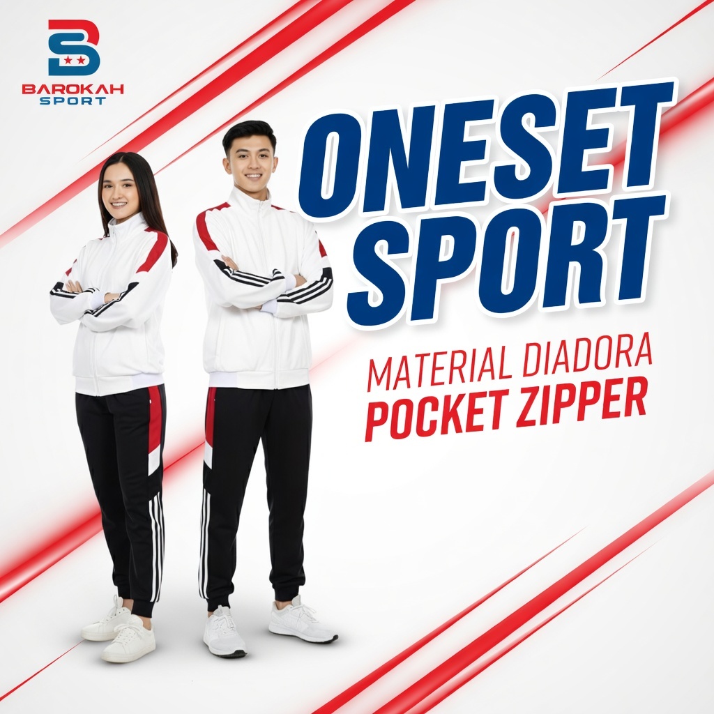 HM Barokah - Setelan Olahraga Pria Wanita Training One Set Jaket Celana Olahraga Unisex Seragam Paka