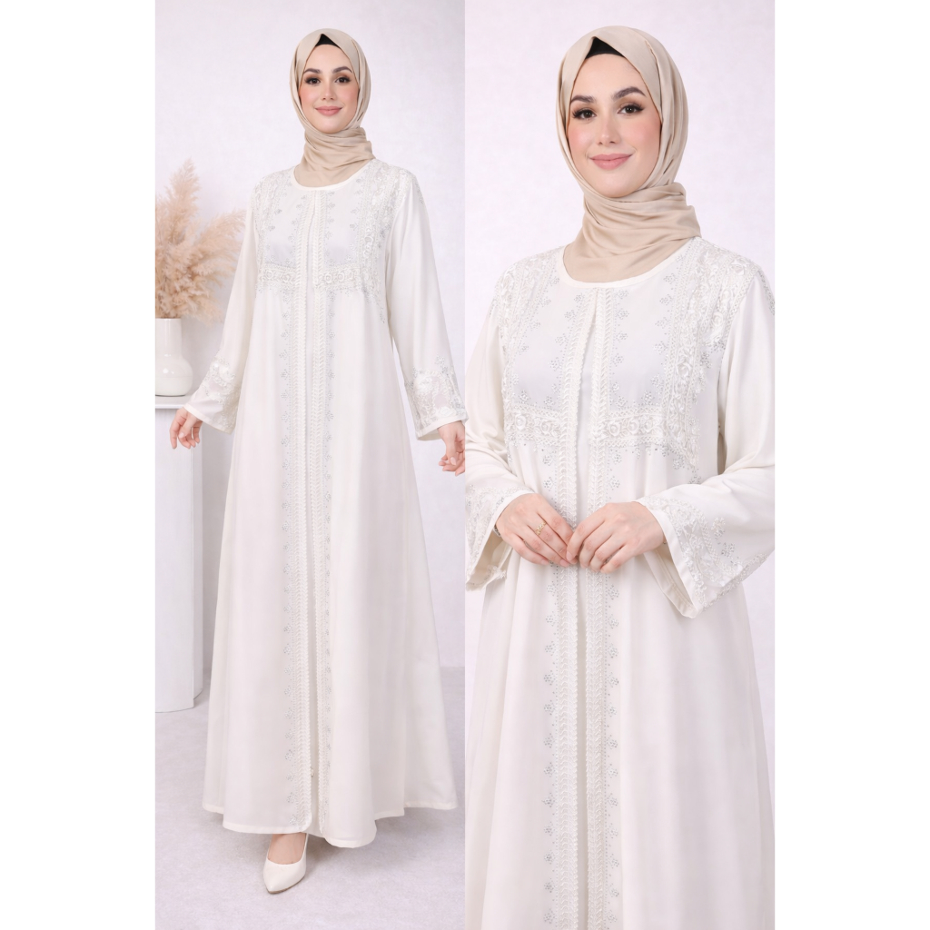 Gamis Abaya Pesta Mewah Seruty Putih Swaroski Premium Elegan Dress Kondangan Terbaru Lebaran Jumbo