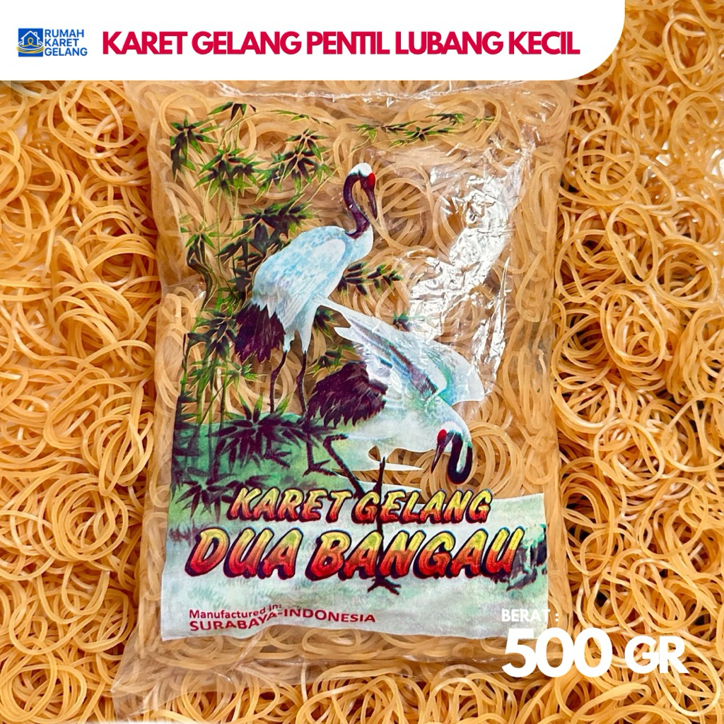Karet Gelang Pentil Super Lubang Kecil 500gr – Warna Merah , Kuning & Hijau (Cap 2 Bangau)