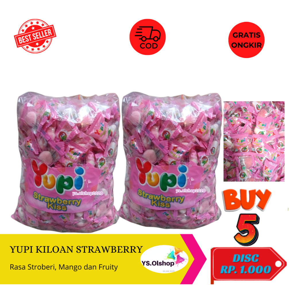 Yupi kiss Strawberry Kiloan asli Pabrik/YS.OLSHOP2020