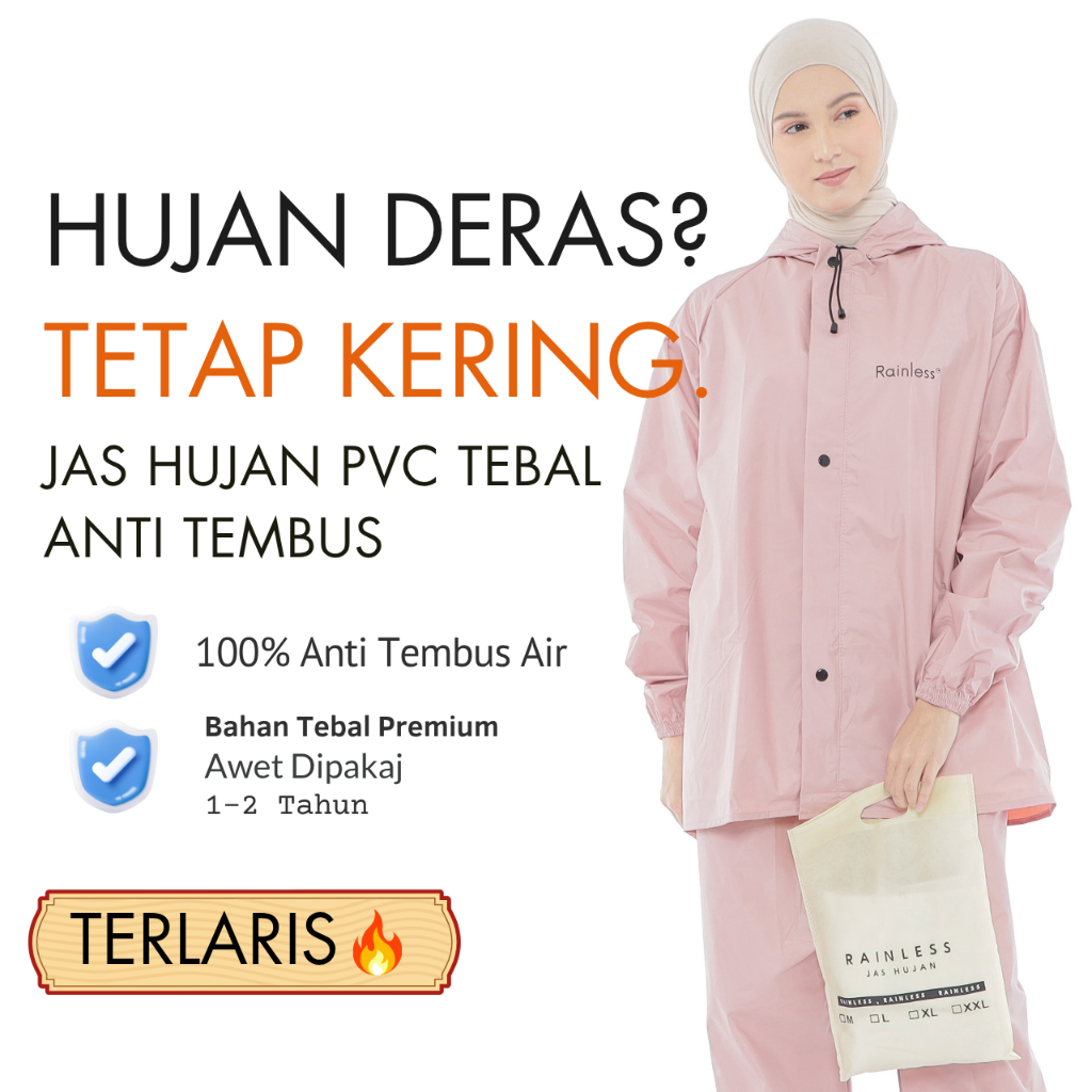 Jas Hujan Setelan Pria Wanita Anti Tembus Air Tebal Rainless Premium Cocok untuk Harian