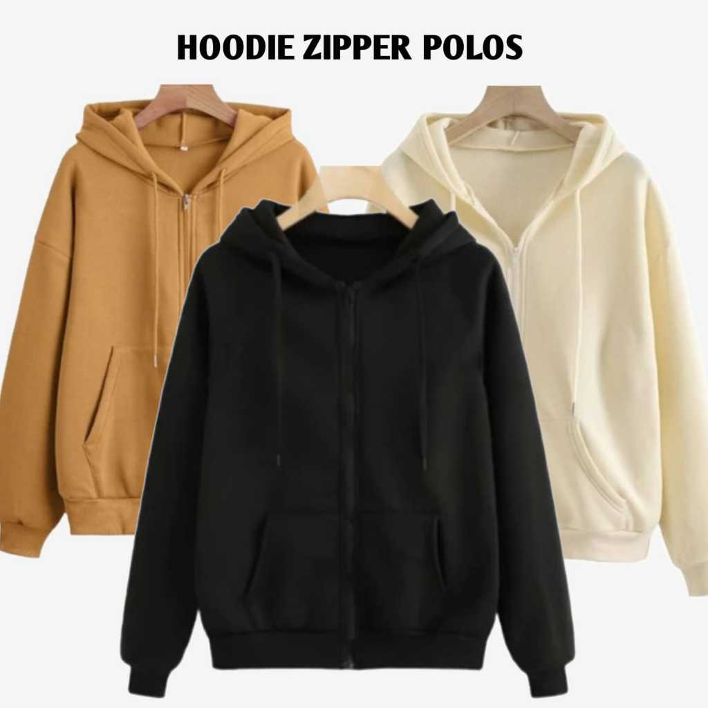 Hodie Polos Sweater Jaket Zipper Resleting Hoodie Oversize Pria Wanita Unisex Korean Style Harian