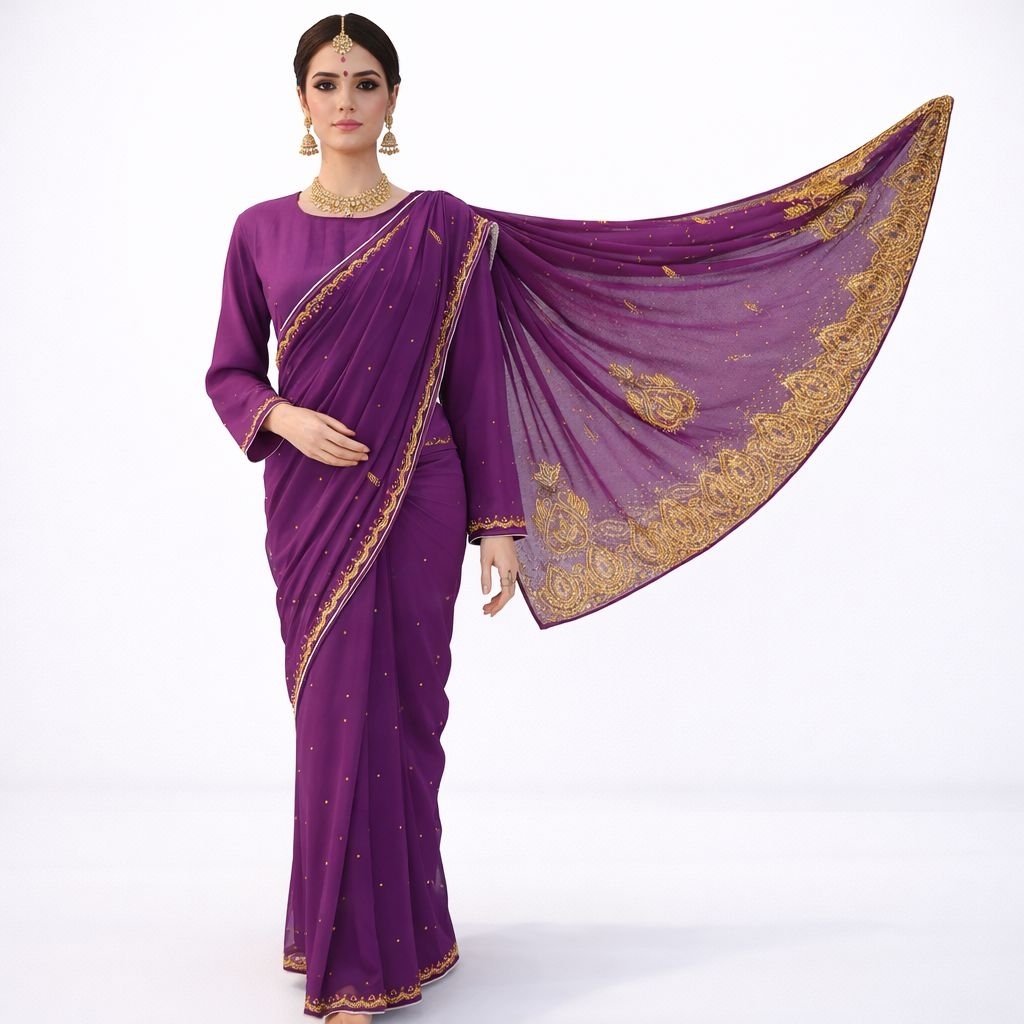 Saree India Premium Wanita Elegan Bordir Swarovski Mewah Baju Pesta Kondangan Viral Kekinian / Saree