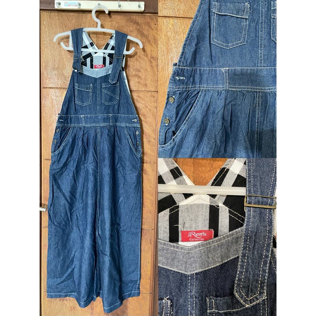 preloved Jumpsuit Jeans Oversize Kulot Premium - Denim Overall with Checkered Detail (Cute & Casual)