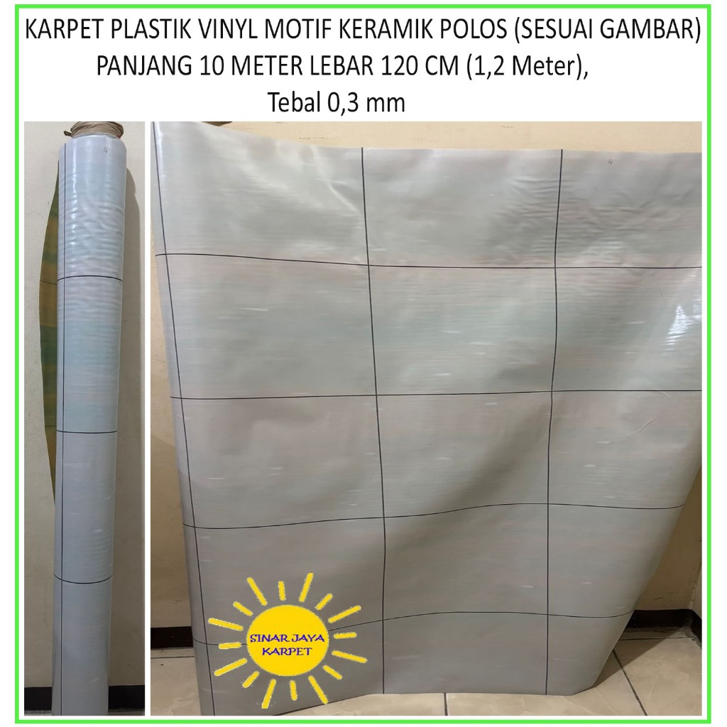 10 METER KARPET Lantai Plastik Vinyl 1 ROLL Lebar 1.2m MOTIF KERAMIK POLOS (SESUAI GAMBAR) PROMO
