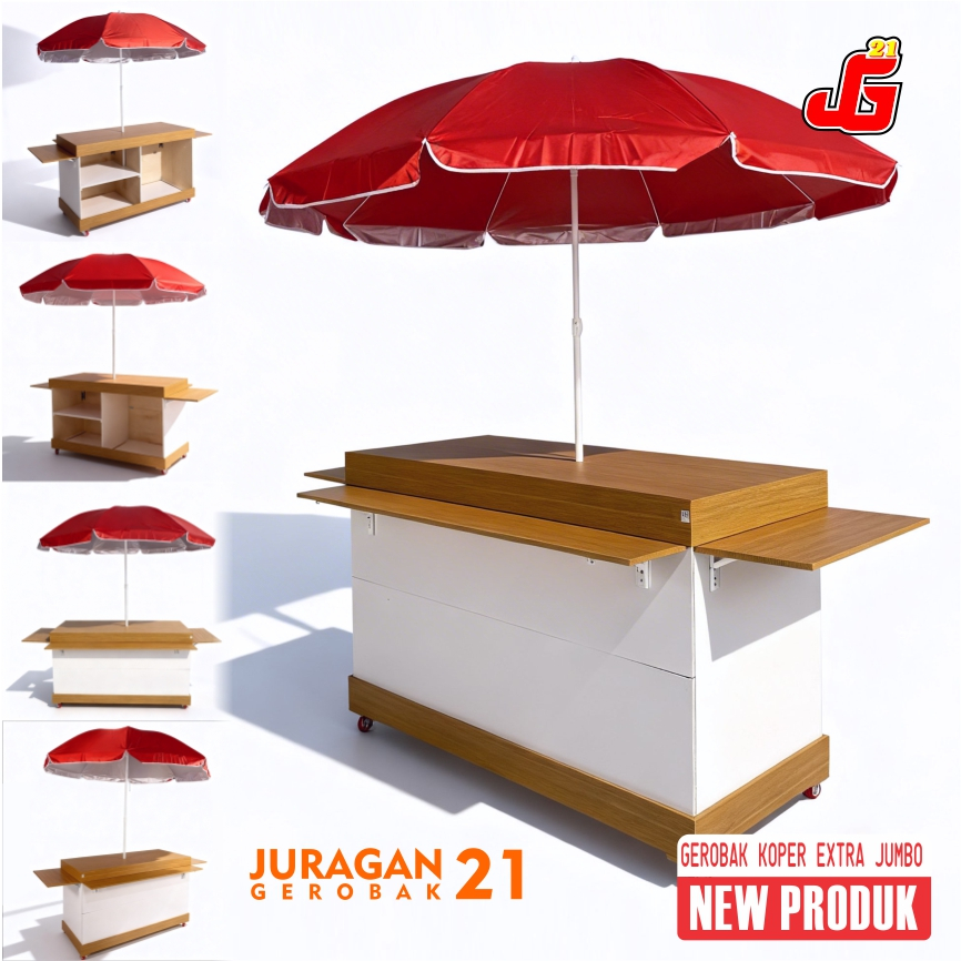 Booth Portable Lipat Model Koper Jumbo Meja Samping Dan Meja Depan | Gerobak Jualan Minuman | Meja B