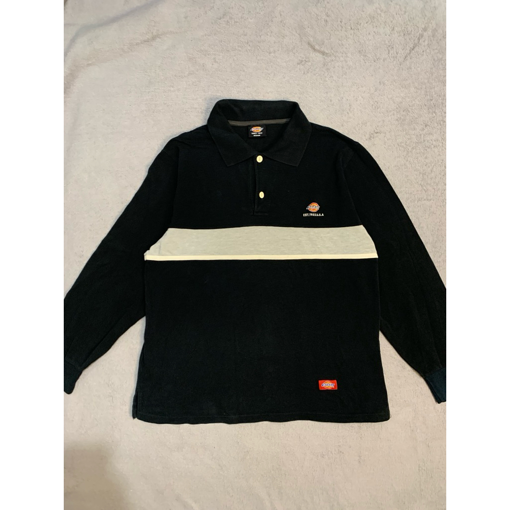 [PRELOVED] baju kerah pria formal tangan panjang / Long sleeve rugby Dickies Hitam - Bekas