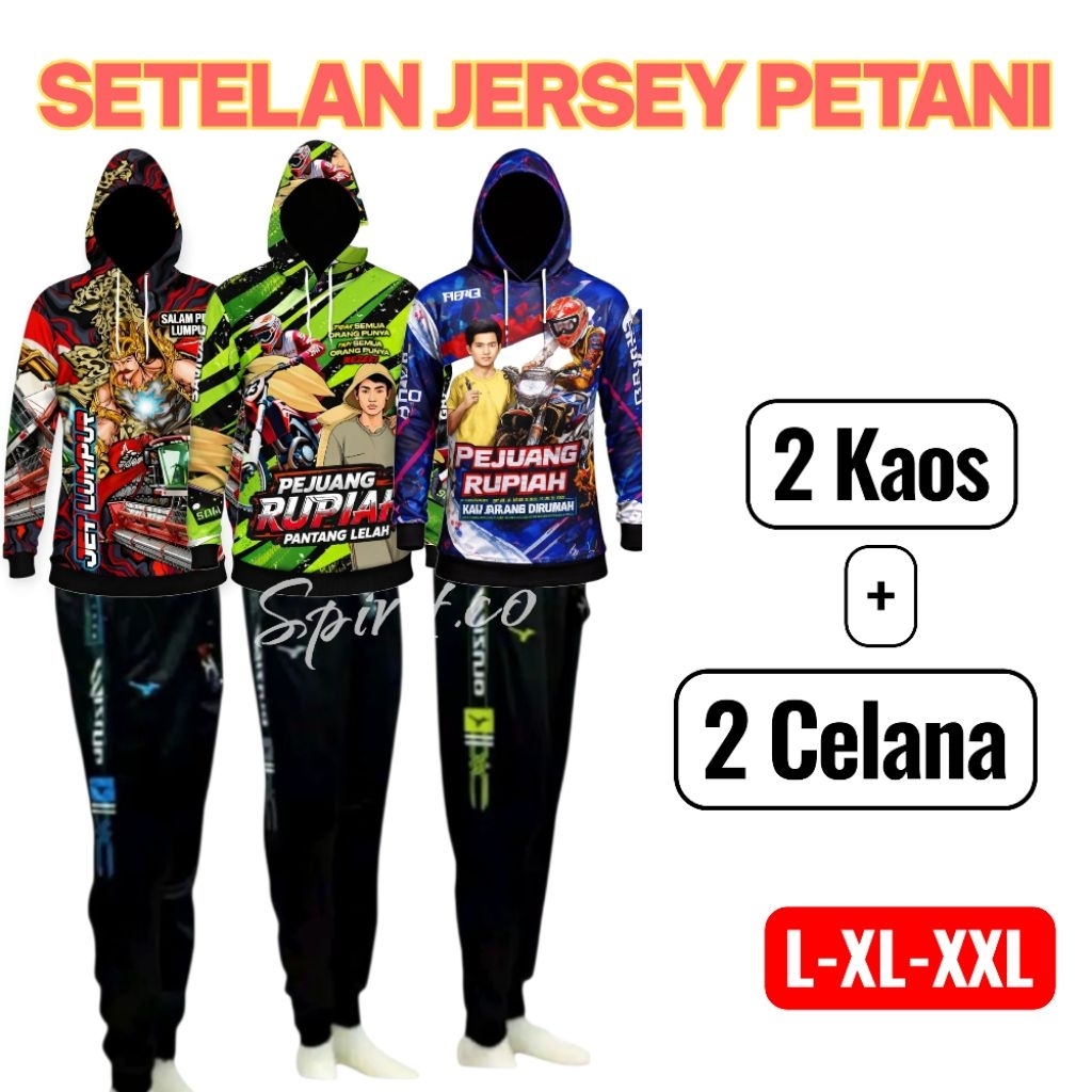 PAKET 2 Pasang Jersey Petani/Kombi/Ojek Gabah/Sobat Ngarit Berkupluk Lengan Panjang Nyaman Adem Cela
