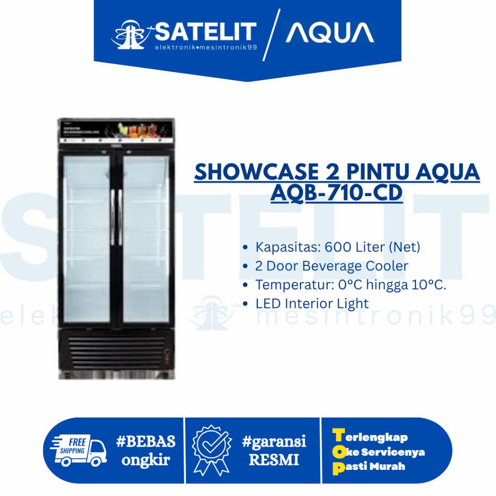 AQUA AQB-710-CD Showcase 2 Pintu 464L - Anti Embun & Wide Voltage Low Watt
