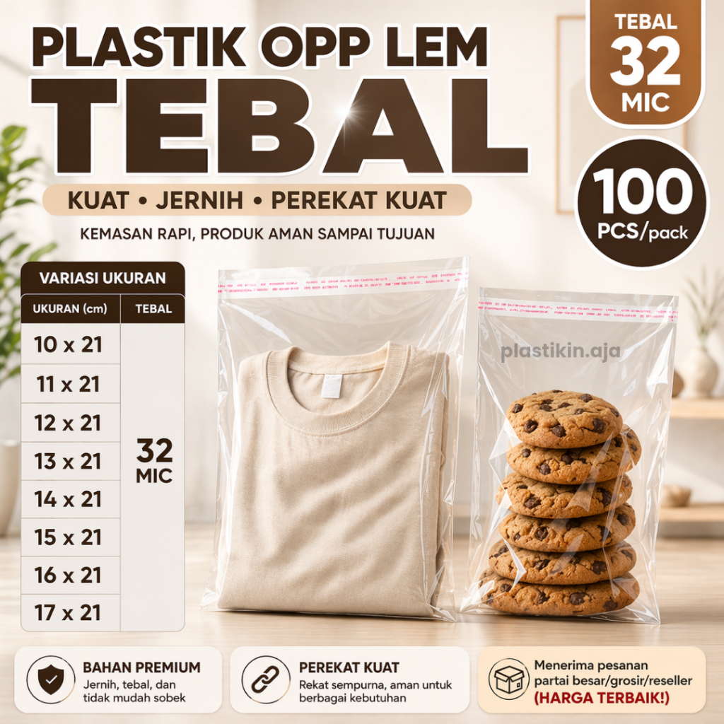 PLASTIK OPP LEM TEBAL 10X21; 11X21; 12X21; 13X21; 14X21; 15X21; 16X21; 17X21; 18X21; 19X21