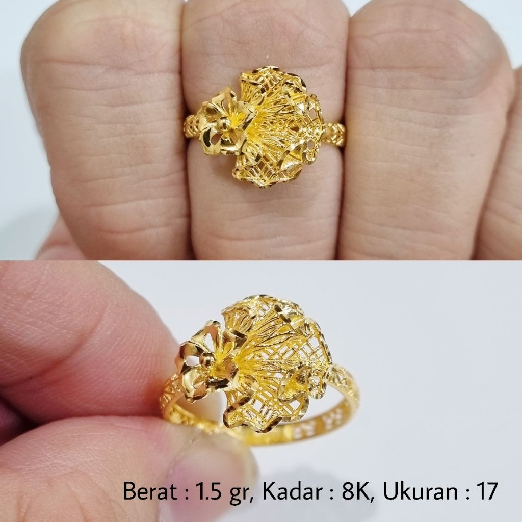 Cincin Bunga Emas UBS 8K Ukuran 17 - MA6 / 1.5 gr