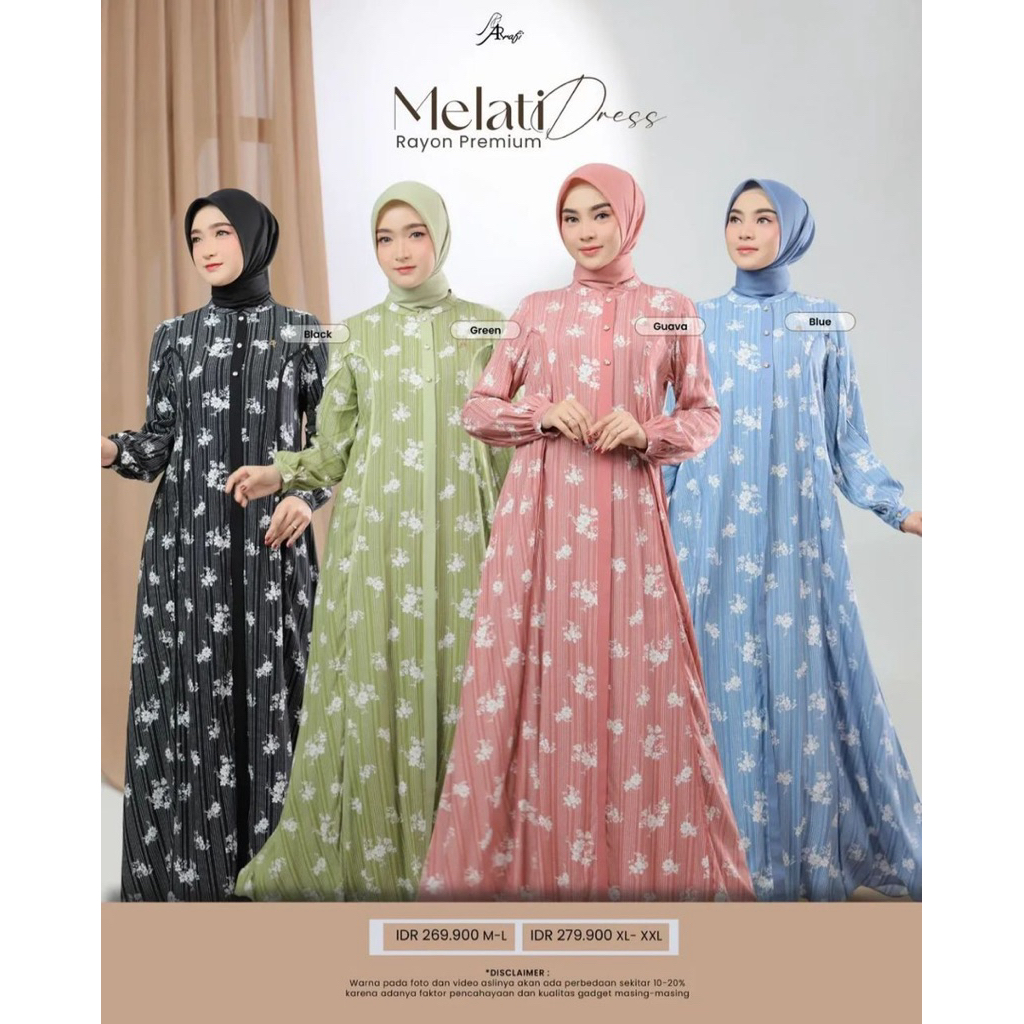 READY STOK MELATI DRESS BY ARRAFI || GAMIS RAYON TERBARU