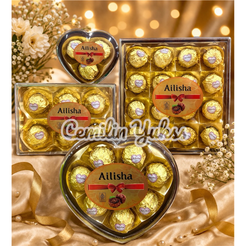 Ailisha Chocolate Wafer Ball Heart Ailisha Golden Chocolate Ailisha Coklat Parcel Coklat Love Square
