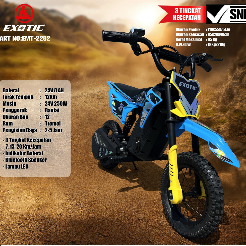 Motor cross mini trail EXOTIC 2282 motor trail anak pakai aki baterai di cas tidak berisik