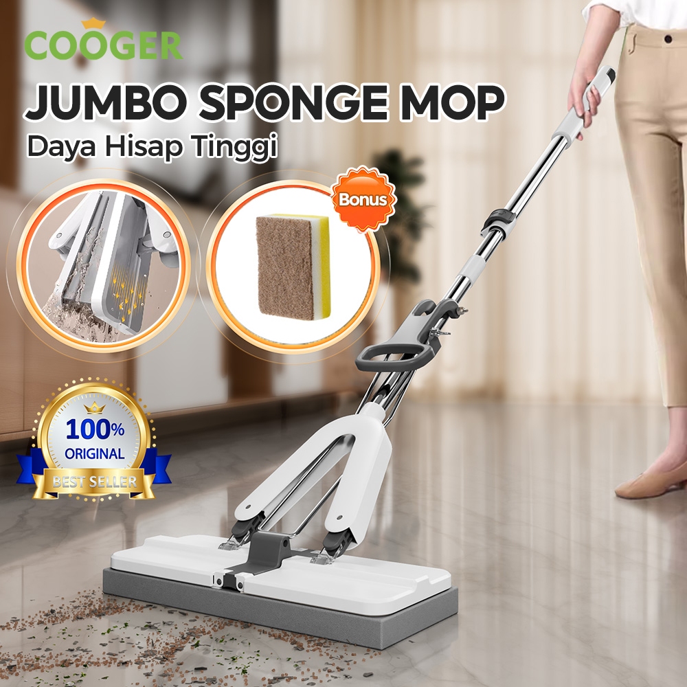 COOGER Pel Lantai Peras Otomatis Sponge Mop Jumbo Serap Air Super Cepat Basah Kering Daya Serap Ting