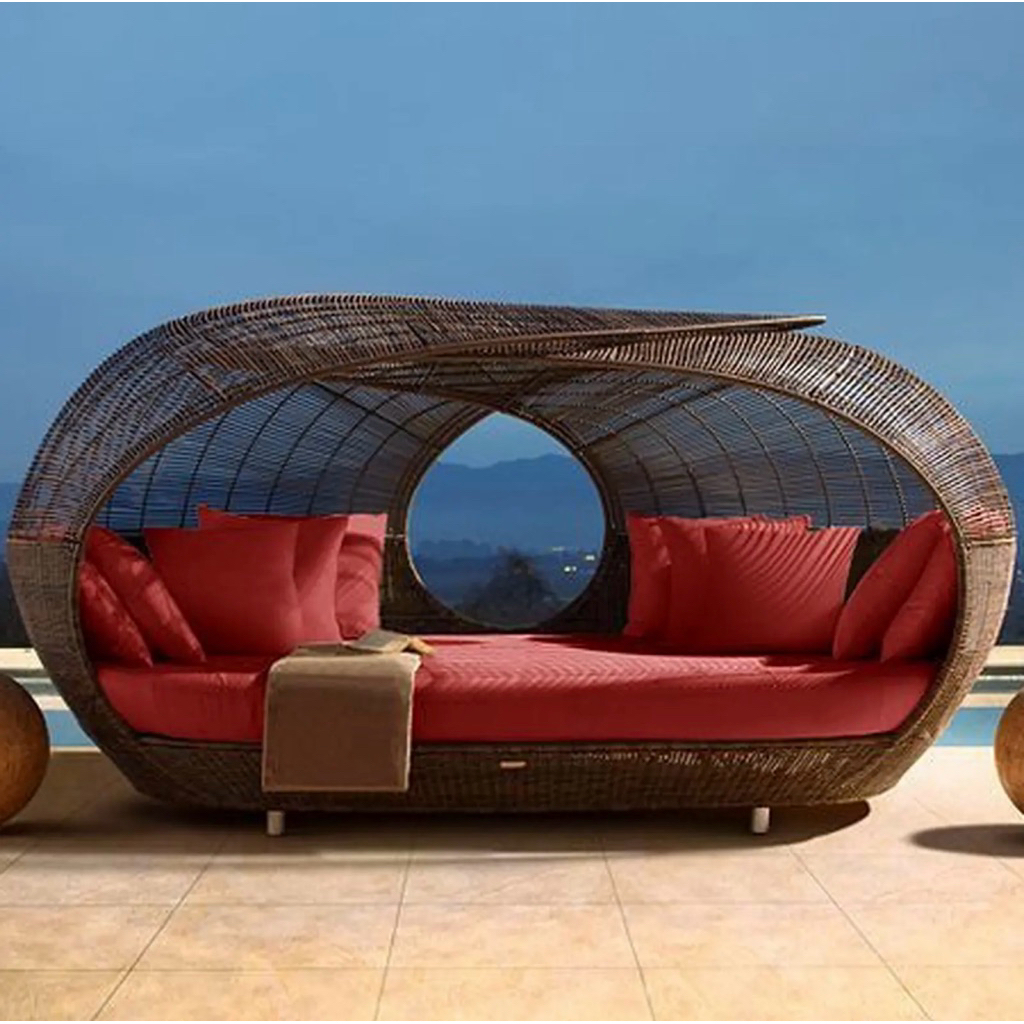Gazebo Modern Rotan Sintetis Full Busa Tebal Daybed Rotan Sintetis Mewah Terbaik