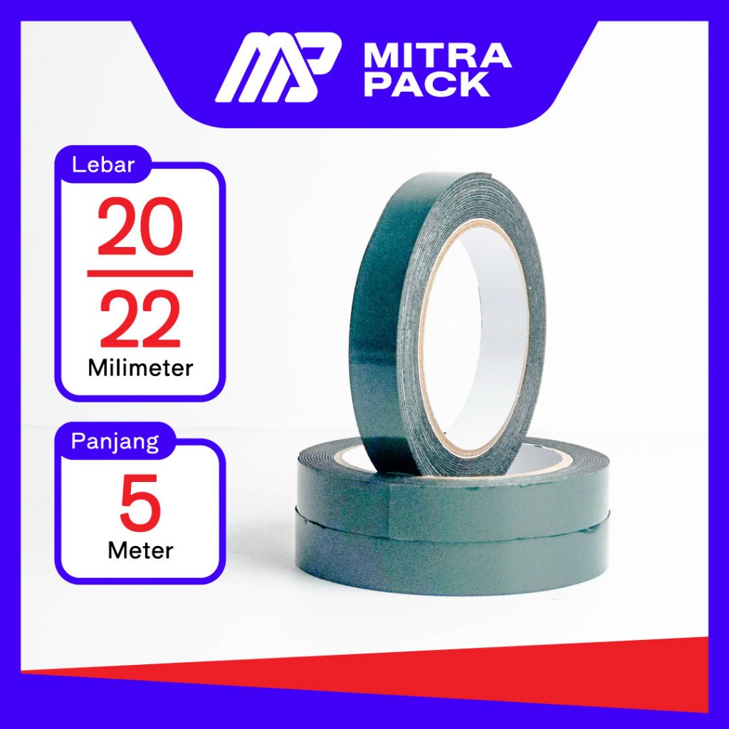 PE Double Foam Tape / Lakban Busa | Aneka Ukuran 20-24mm x 5 Meter | 1 Pcs/Roll (Satuan) - Mitra Pac