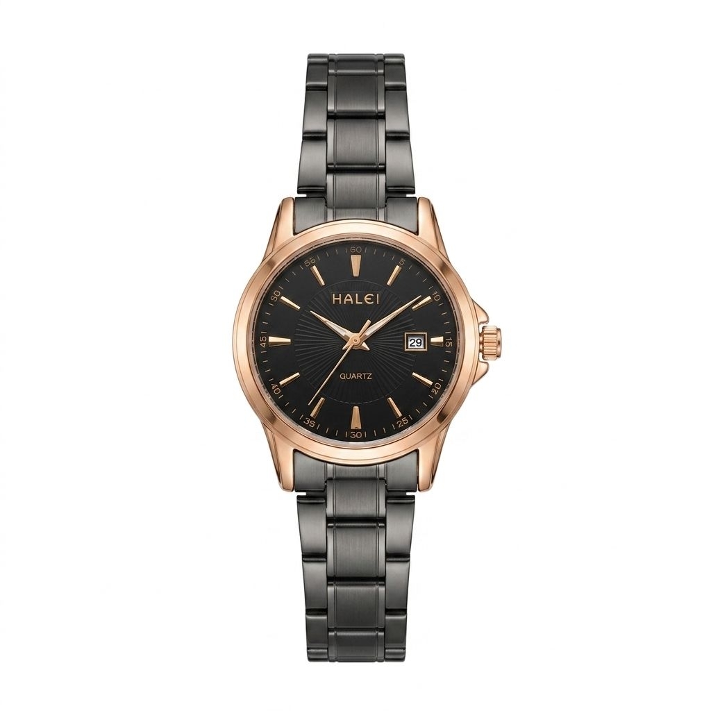 Jam Tangan Halei 563L Rantai Hitam Rosegold Diameter 3,2cm Cewek