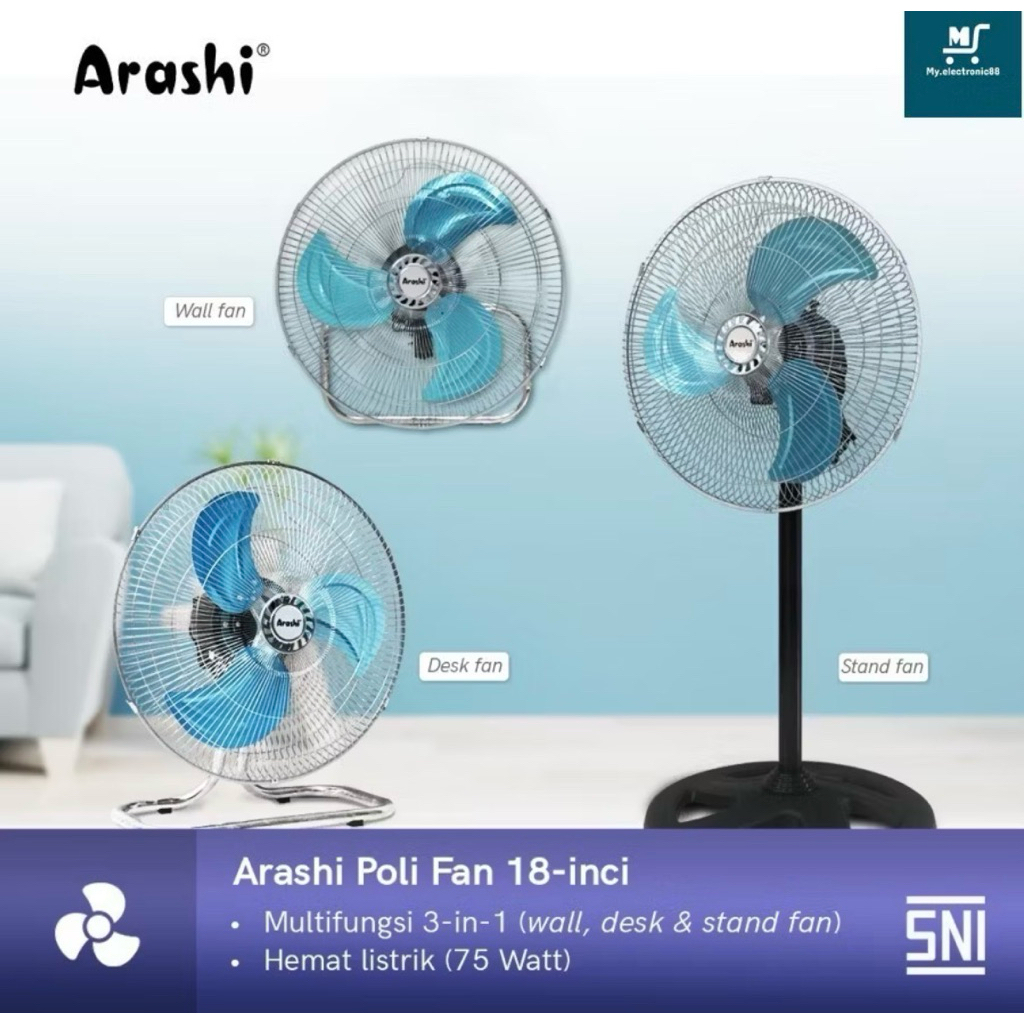 KIPAS ANGIN BESI ARASHI POLIFAN 18” STAINLESS CROME