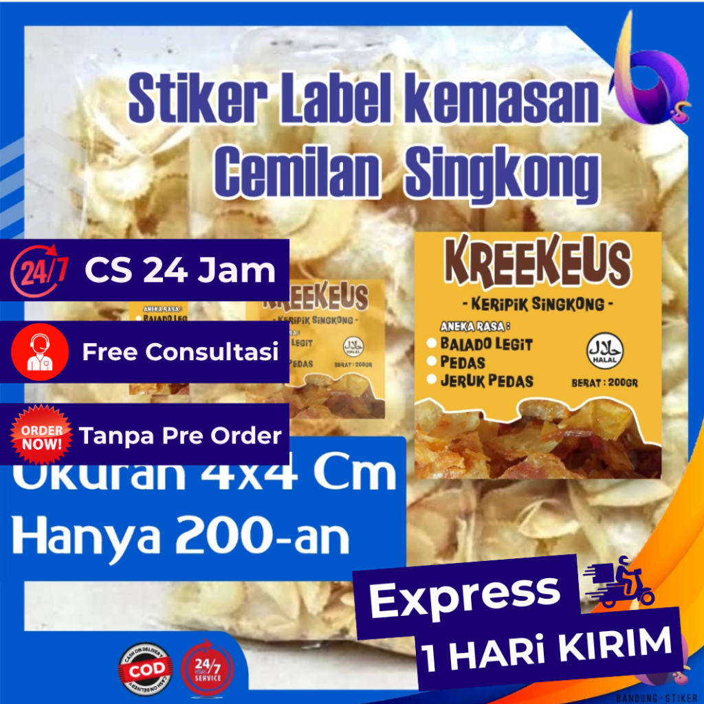 Bandung Stiker Label Kemasan Jualan Produk Keripik Singkong Gratis Desain Free Cutting Bahan Sticker