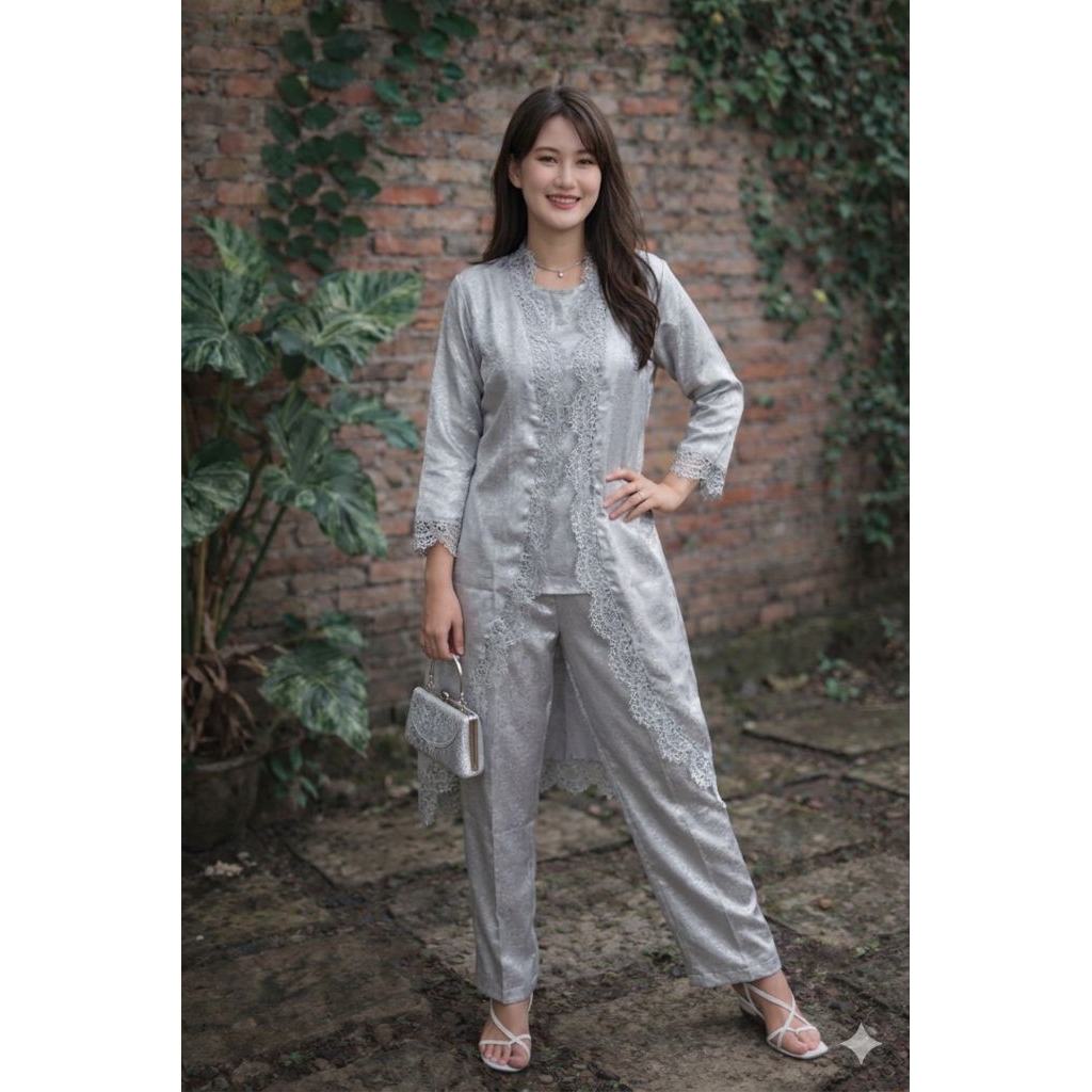 set anantya viscose outer lace + kulot kebaya batik wisuda ootd kondangan outer batik lace viscose p