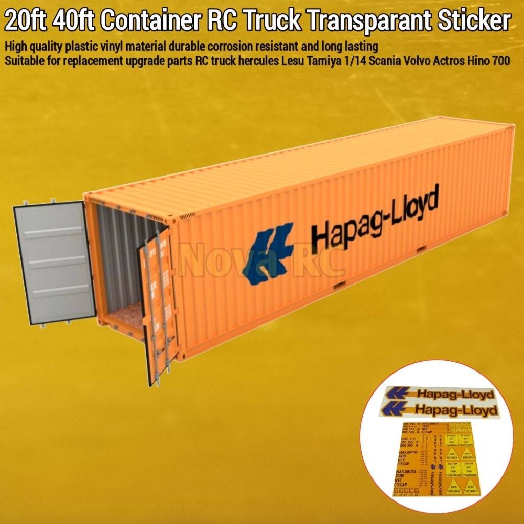 Set stiker Peti kemas 20ft 40ft Hapag-Lioyd cocok untuk aksesoris RC truk 1/14 hercules lesu tamiya 