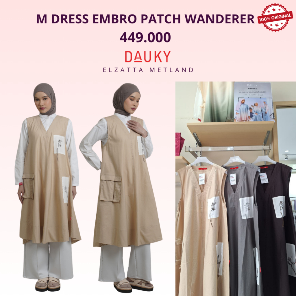 [Sarimbit 2026] Dauky M Dress Embro Patch Wanderer midi dress sleeveless wanita bahan katun terbaru 