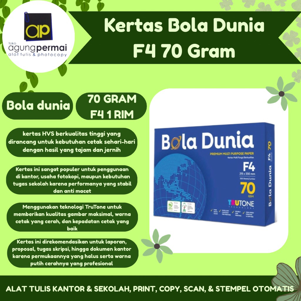 Kertas Bola Dunia F4 70Gsm (1rim)