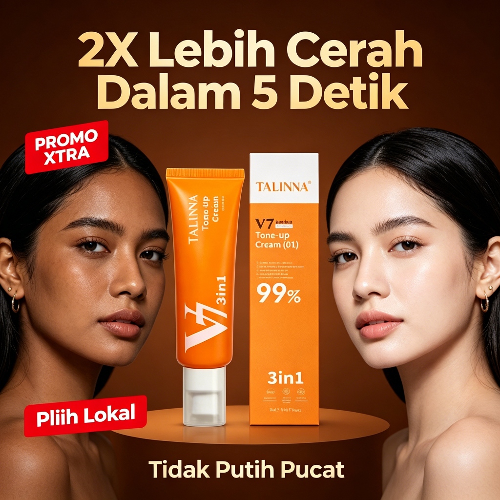TALINNA V7 Tone Up Cream 3in1 - Krim Pemutih Wajah dengan Niacinamide,Tanpa Alkohol, 2 Pilihan Warna