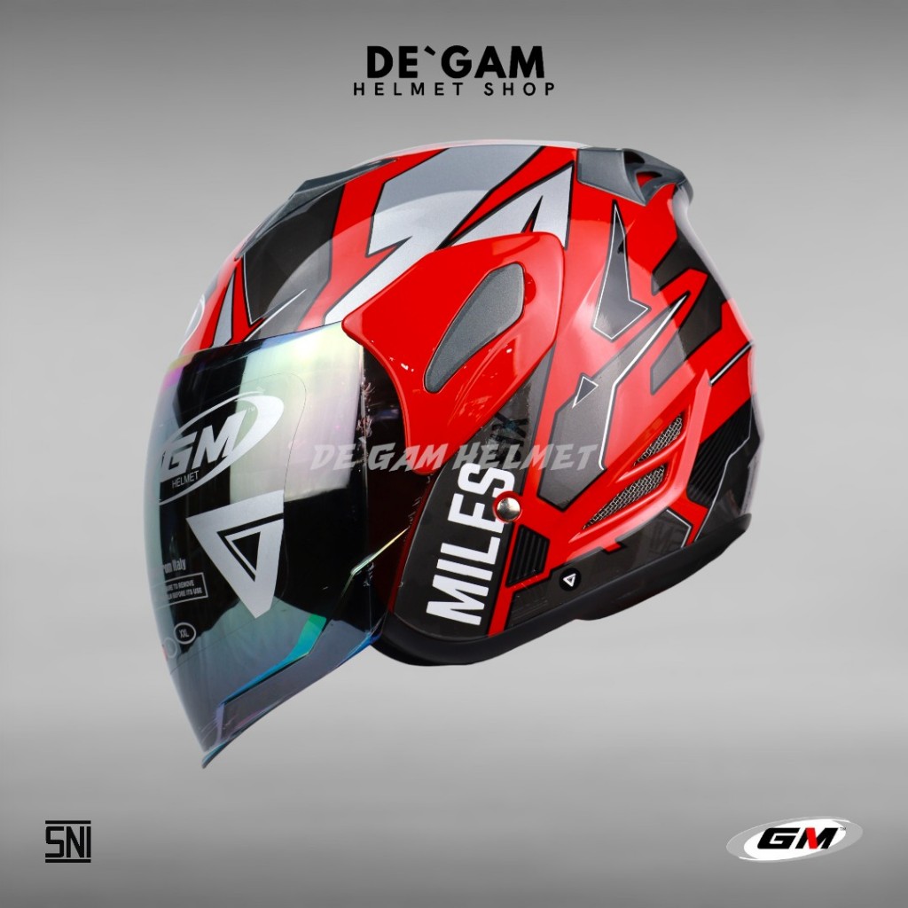 GM Fighter SR Motif Six Miles - Red/Silver - Helm Half Face