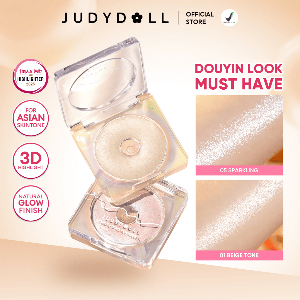 Judydoll Donut Highlighting Powder - 4gr - Highlighter Powder Makeup Douyin Untuk Hasil Highlight 3D