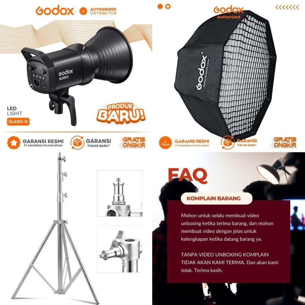 Paket 60D + GUE80 + Stand Silver - Godox  Led SL-60iiD daylight Continuous Video + Softbox Grid SB-G