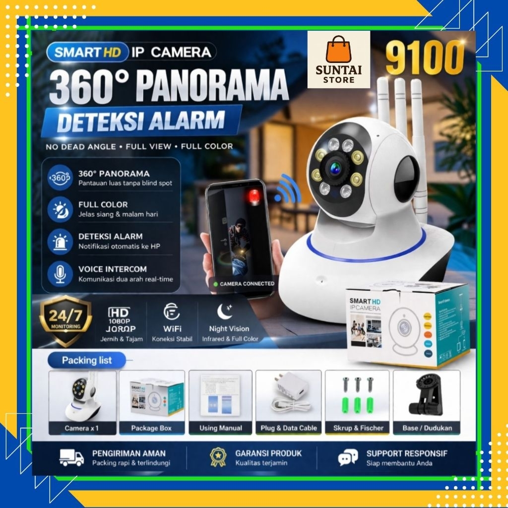 Kamera CCTV WIFI 3 Antena 4MP 1080P FHD 360 Derajat Wireless Mikropon Komunikasi 2 Arah - Security S