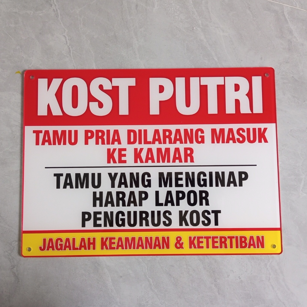 Akrilik Kost Putri | Tamu Pria Dilarang Masuk | Akrilik Kost-Kost-an