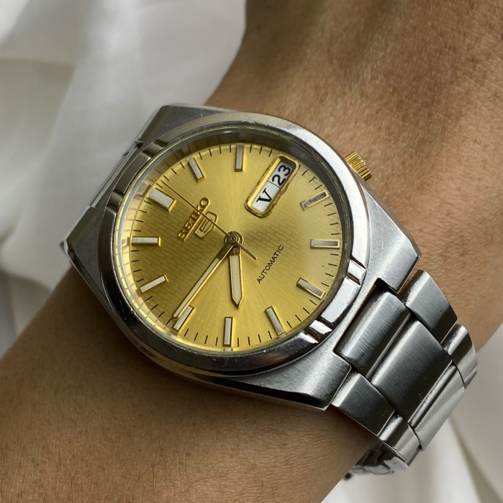 jam tangan SEIKO 5 second pria ORIGINAL gold