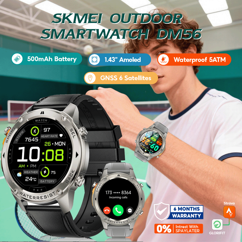 SKMEI Smartwatch DM56 GPS Map 1.43inci Amoled TouchscreenTahan air 5ATM,Jam Tangan Smartwatch 500mAh