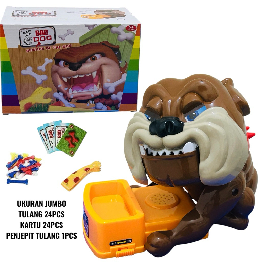 UKURAN JUMBO Beware Bad Dog 24Kartu Mainan Anak PRANK Anjing Galak Tulang Anjing Gigit
