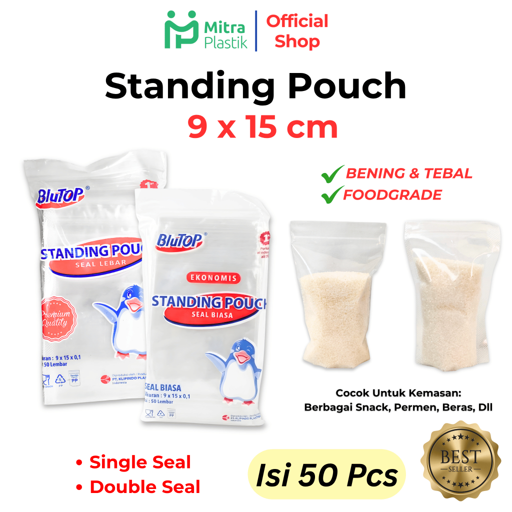 Standing Pouch 9x15 isi 50 pcs Plastik Klip Berdiri 9 x 15 Single Double Seal Biasa Seal Lebar Snack
