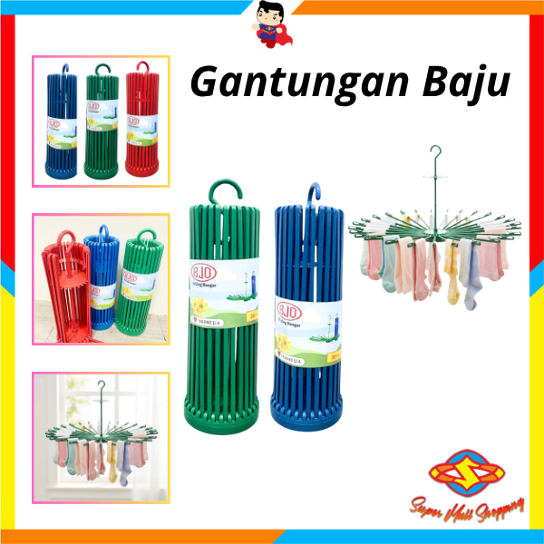 SMS Gantungan Baju Putar Bahan Plastik 30 Stik Gantungan Jemuran Lipat Folding Hanger Jemuran Baju B