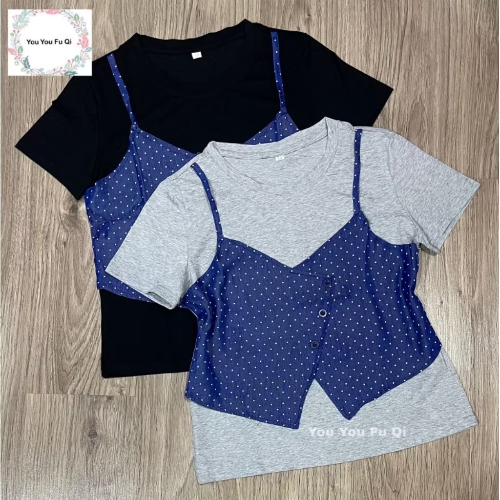 Atasan wanita kaos rompi polkadot premium