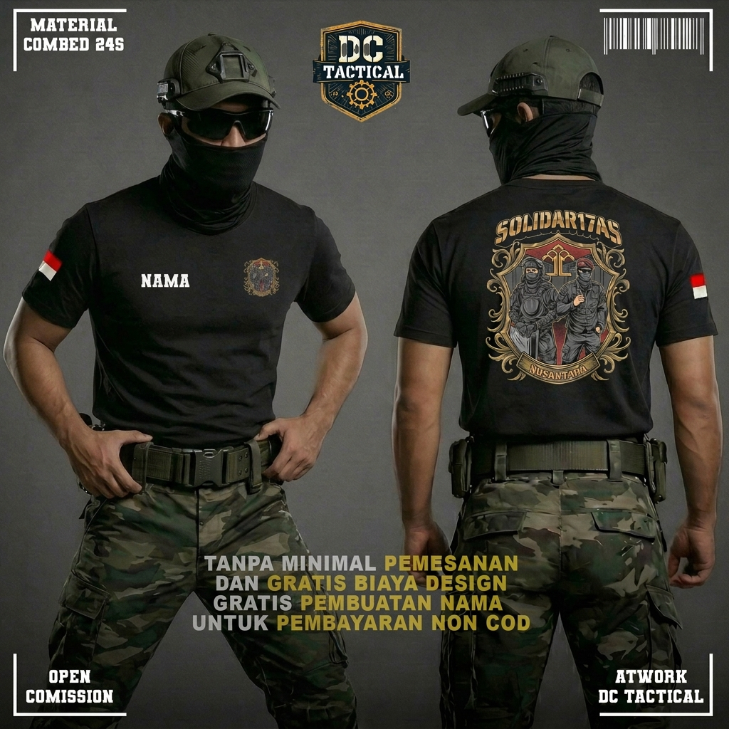 Kaos Tactical Hitam DC Tactical Material Combed 24S Lengan Pendek Desain Solidaritas Nusantara